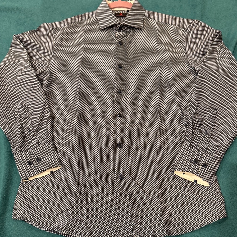 BC COLLECTION Men's Blue and White Button Down Dress Shirt with Baseballs Size S